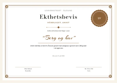 Ekthetsbevis — håndlaget keramikk