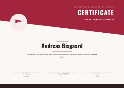 Course certificate — sea kayaking