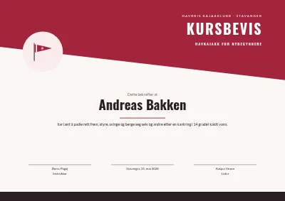 Kursbevis — havkajakk
