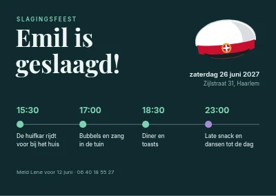 Afstudeerfeest — tijdlijn van wagen tot dansen
