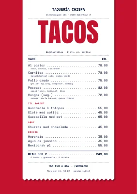 Taqueria — kvitteringsmenu