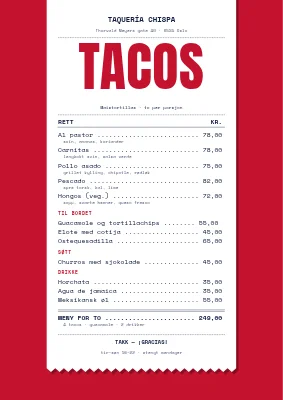 Taqueria — kvitteringsmeny