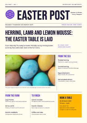 Easter lunch — menu as a newspaper front page