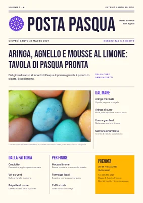 Pranzo di Pasqua — menu come la prima pagina di un giornale