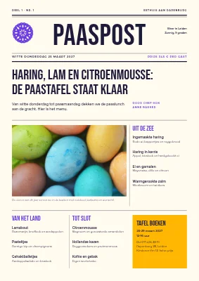 Paaslunch — menu als voorpagina van een krant