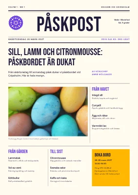 Påsklunch — meny som tidningsförsida