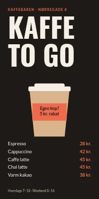 Dørplakat til café — kaffe to go