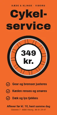 Dørplakat til cykelværksted — cykelservice 349 kr.
