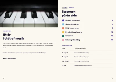 Side 2–3 af Sæsonprogram for musikskole – 16 sider