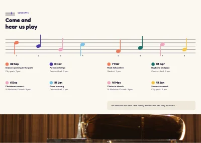 Seiten 12–13 von Season programme for a music school – 16 pages