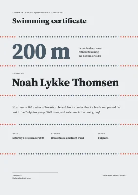 Swimming certificate — 200 metres