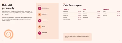 Pages 2–3 of Price list and treatments for a hair salon – 8 pages