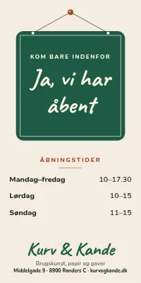 Dørplakat til butik — ja, vi har åbent