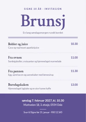 Bursdagsbrunsj — invitasjonssett som meny