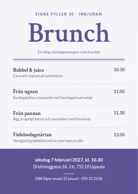 Födelsedagsbrunch — inbjudningsset som meny