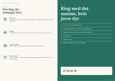 Side 8–9 af Klinikbrochure for dyrlæge – 12 sider