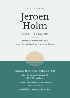 Herdenkingsbijeenkomst — uitnodiging