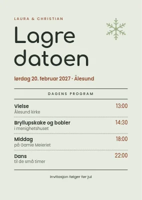 Lagre datoen — vinterbryllup som menykort
