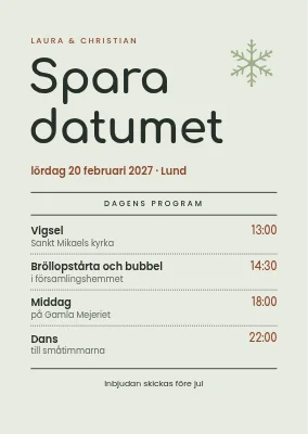 Spara datumet — vinterbröllop som menykort