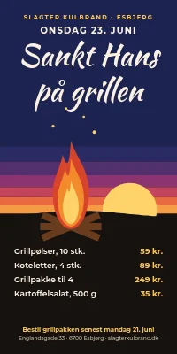 Dørplakat til slagter — grilltilbud til sankthans