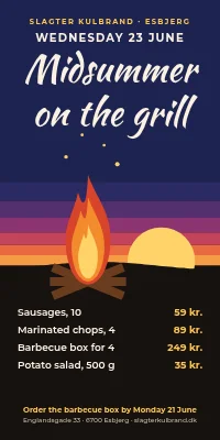 Door poster for a butcher — Midsummer barbecue offers