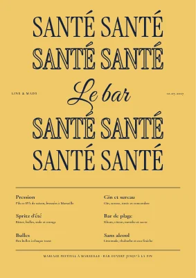 Carte des boissons de mariage festival — santé !