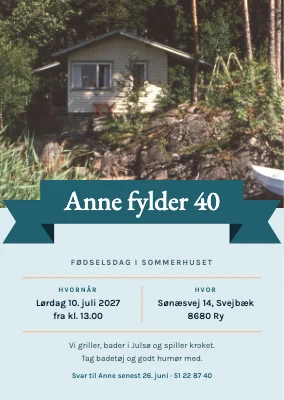 Fødselsdag i sommerhuset — invitation
