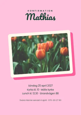 Konfirmation — retrotryck med tulpaner