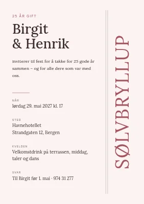Sølvbryllup — klassisk med vertikalt ord