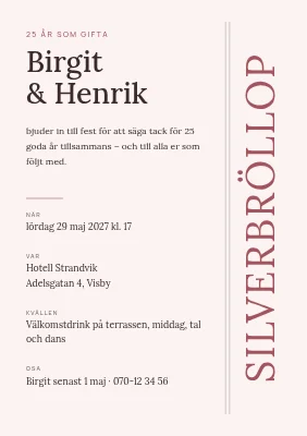 Silverbröllop — klassisk med ett lodrätt ord