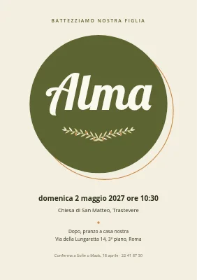 Battesimo — nome in un cerchio verde oliva