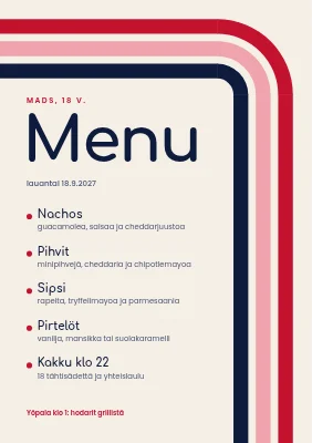 18-vuotissyntymäpäivä — ruokalista kilpa-ajoraidoilla