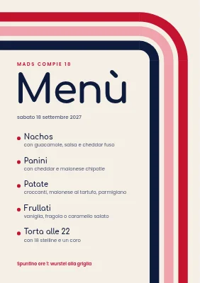 18º compleanno — menu con strisce da corsa