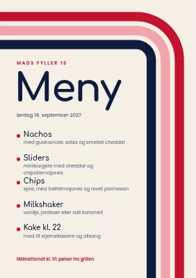 18-årsdag — menykort med racingstriper