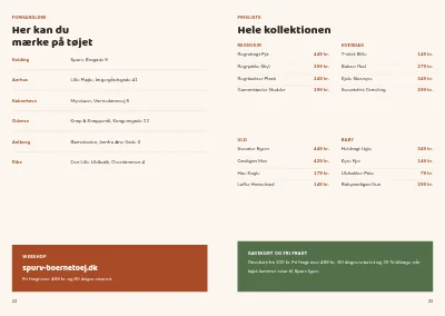 Side 22–23 af Sæsonkollektion for børnetøjsmærke – 24 sider