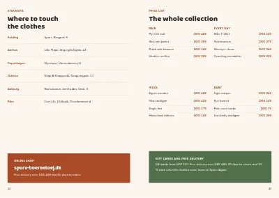 Pages 22–23 of Seasonal collection for a children's clothing brand – 24 pages