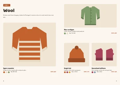 Pages 8–9 of Seasonal collection for a children's clothing brand – 24 pages