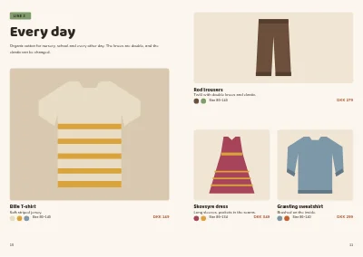 Pages 10–11 of Seasonal collection for a children's clothing brand – 24 pages