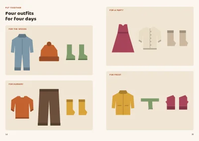 Pages 14–15 of Seasonal collection for a children's clothing brand – 24 pages