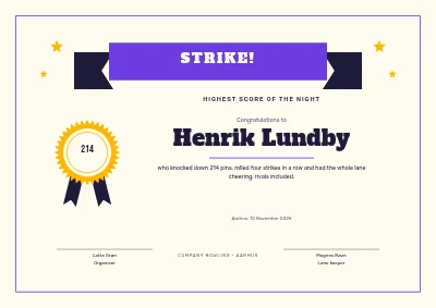 Certificate — highest bowling score