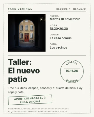 Asociación de vivienda — taller en el patio