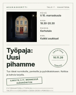 Taloyhtiö — pihatyöpaja