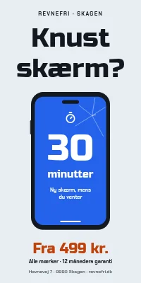 Dørplakat til mobilreparation — skærmskift på 30 minutter