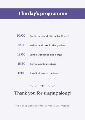 Page 3 of Confirmation song booklet — lilac and violet band
