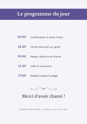 Page 3 de Livret de chants de confirmation — bandeau lilas et violet