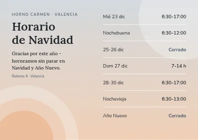 Horario navideño — panadería