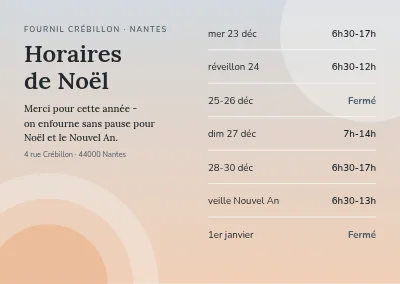 Horaires de Noël — boulangerie