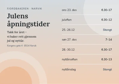 Åpningstider i jula — bakeri