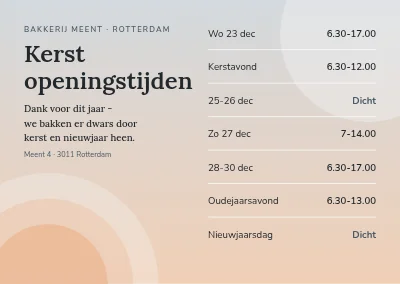 Kerstopeningstijden — bakkerij