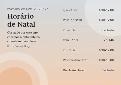 Horário de Natal — padaria